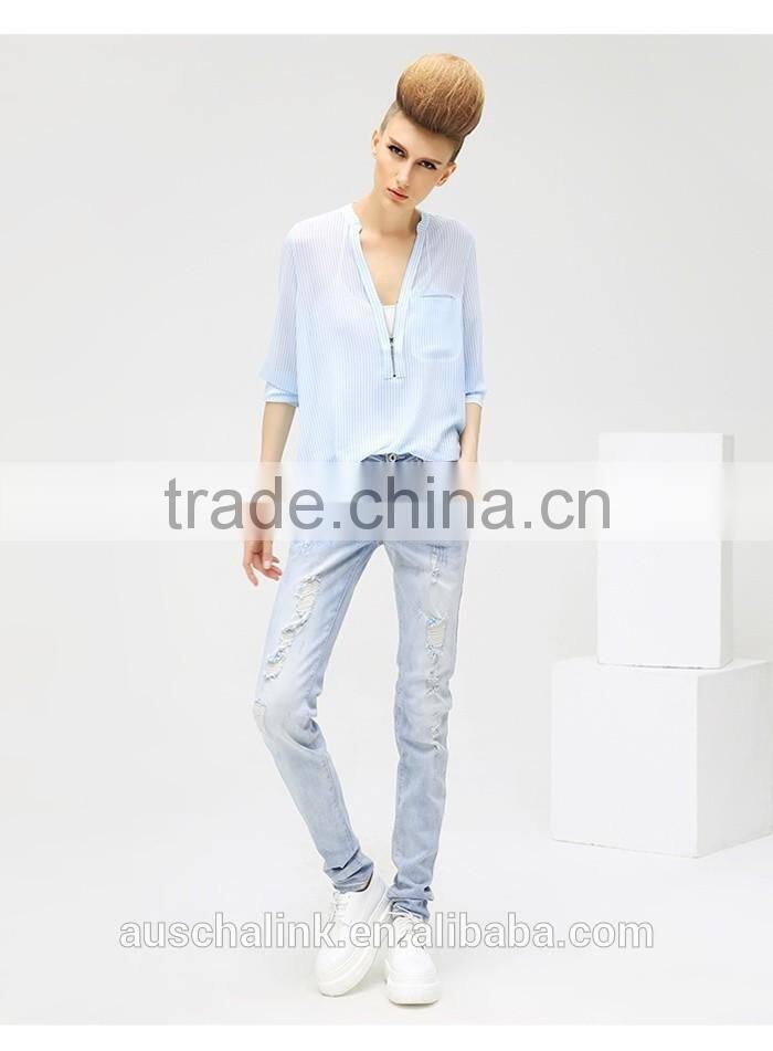 autumn latest new design women funky ripped denim jean pants