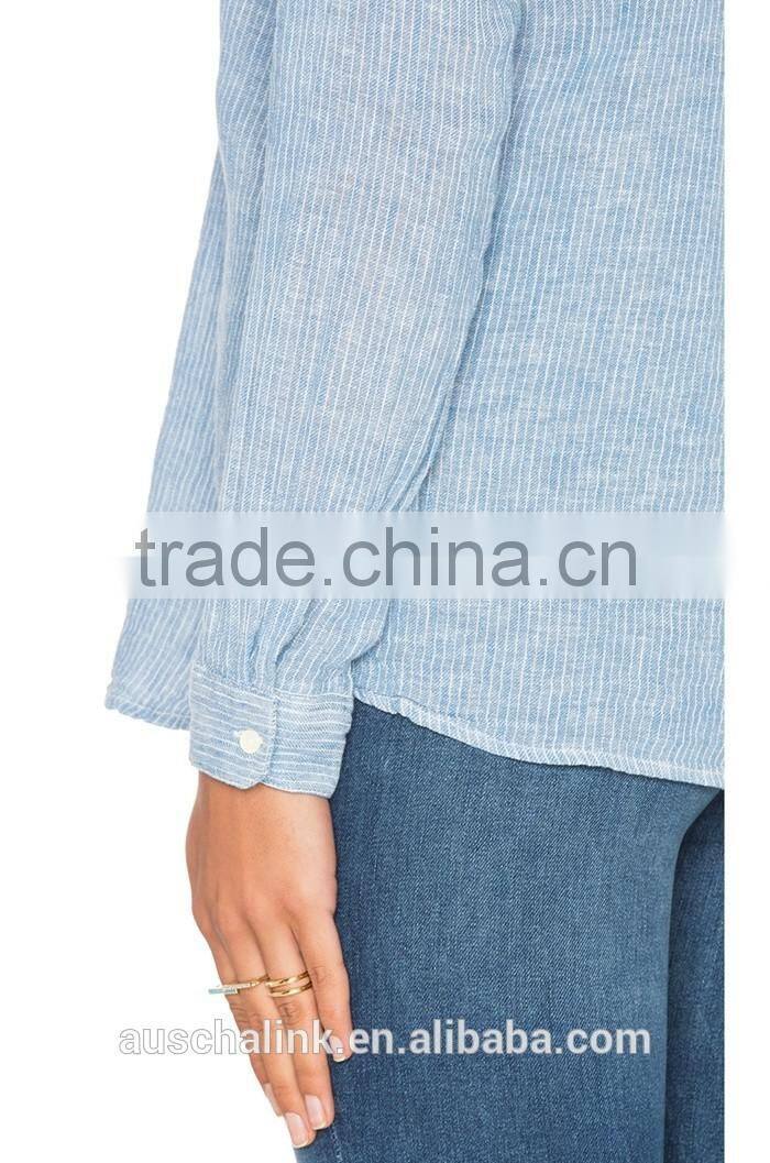 2016 latest girls linen shirt fashion design OEM service