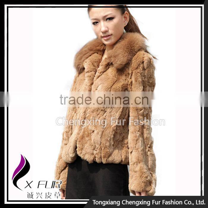 CX-G-A-70 Rex Rabbit Fur With Fox Fur Collar Women Coat Wear