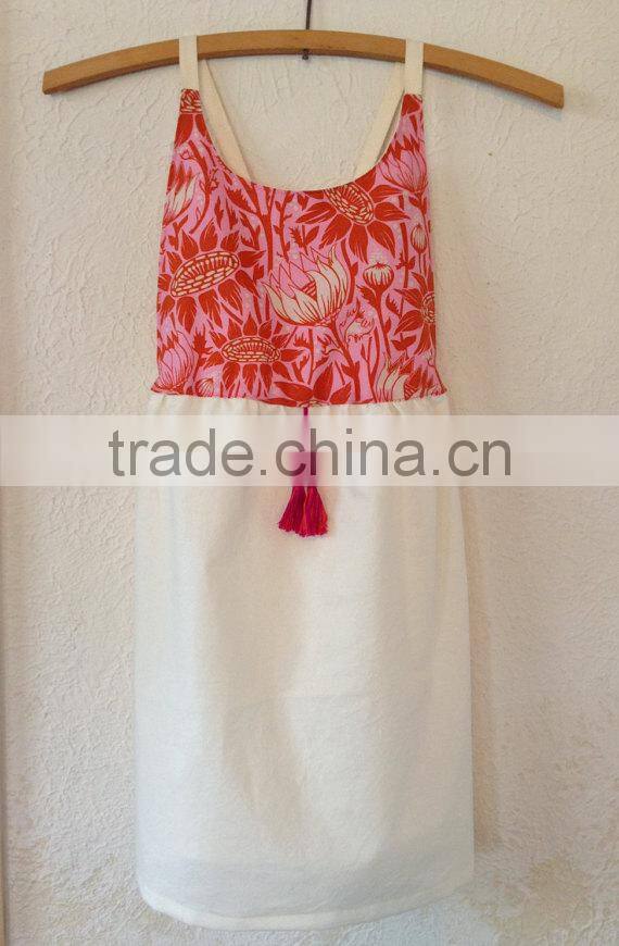 Fashion Printed Beach Girl Dress Of 9 years old with Front Tassel