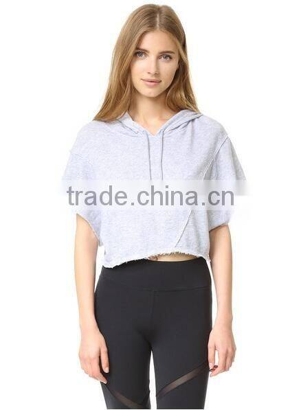 bomber fleece hooded sweatshirt the light french terry fabric short sleeve hoodie with raw edged hem