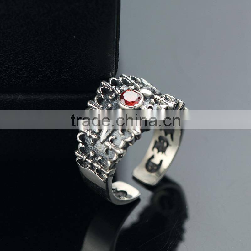 Adjustable personalized cool punk jewelry pokerface silver red diamond fashion men's ring