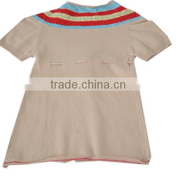 Spring girl's round neck jacquard pullover sweater with belt