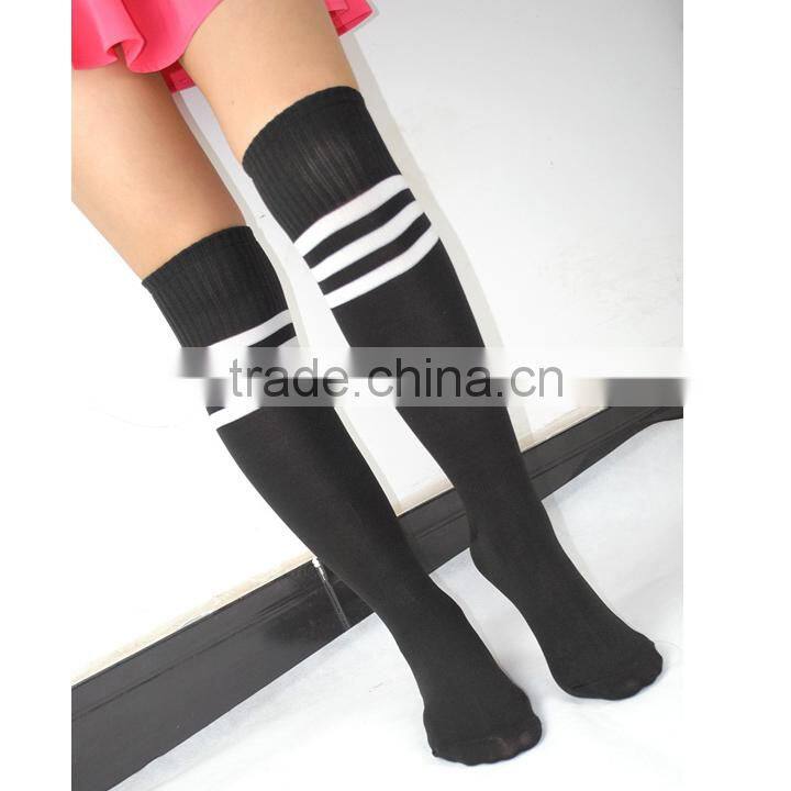 Pure color knee high stripe tube winter stockings 18938