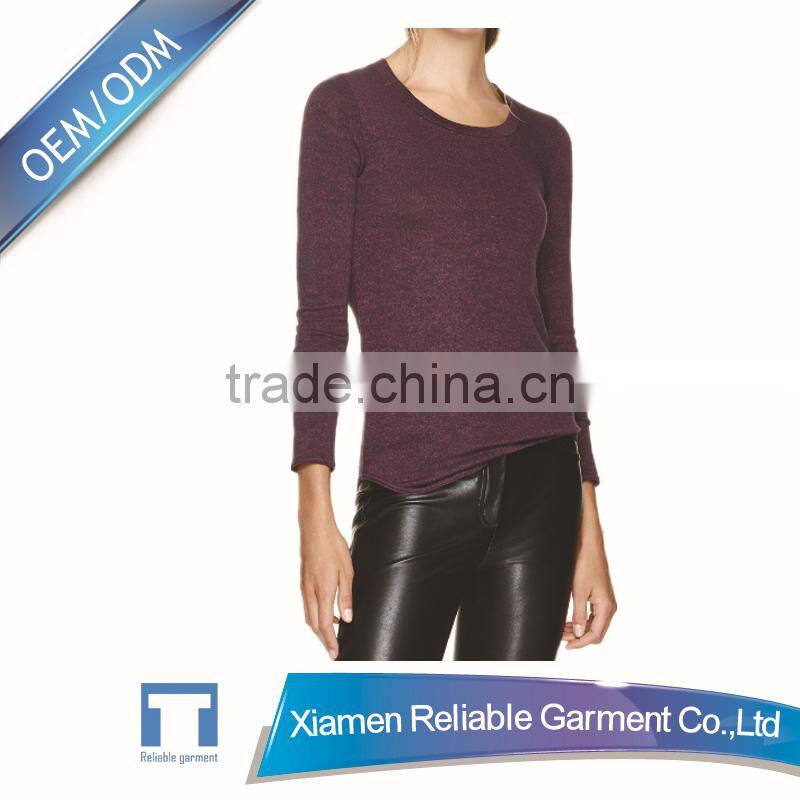 High quality custom design women plain long sleeve shirt china supplier 2016 fashion sweater