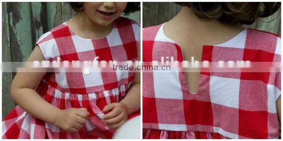 Red Gingham Kid Dress Summer Toddler Girls Clothes Checked Baby Girl Frocks