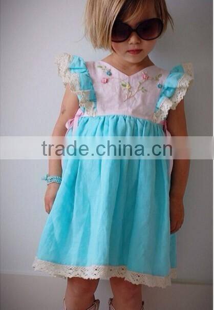 Little Girls Aqua Blue Cotton Dress Sister Vintage Lace Crochet Well Dressed Wolk Remake