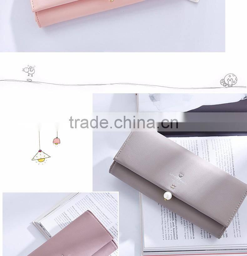 Fashion Pearl Korean Style Women Wallet PU Long Clutch Wallet Lady Clutch Coin Pocket Card Holder