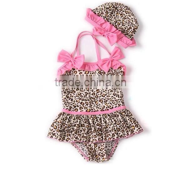 2016 In-stock Lovely Wholesale Boutique Summer Baby Girl Swimsuit Red Polka Dot Print Bikini Ruffles Swimwear With Cap