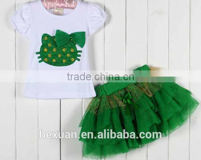 S80005T, baby's girls kids children's suits,Girls clothing sets Lovely Big flower T-shirt + tutu skirt 3D bow skirt