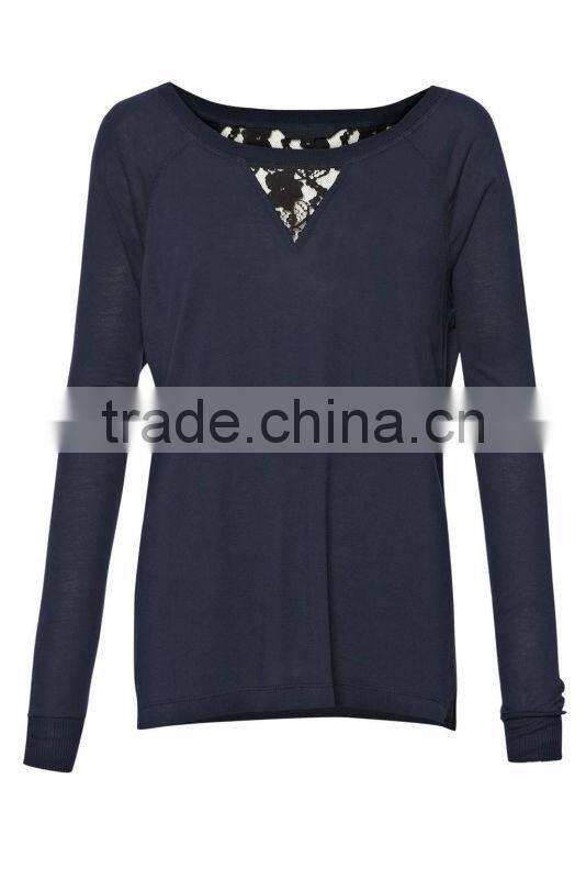 100% Viscose Knit Top with Lace Inserted Back