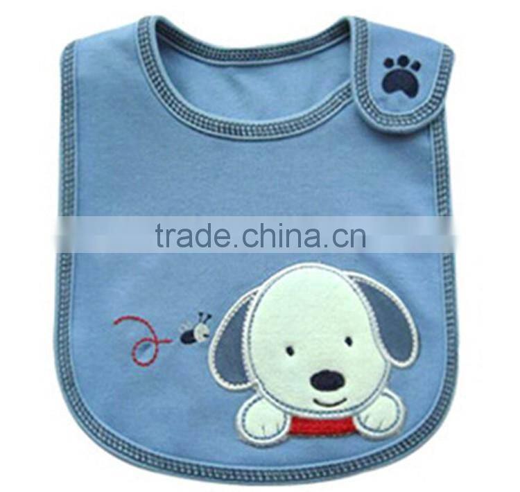 Hot Sales 100% Soft Cotton embroidered cartoon dog Baby Drool Bib