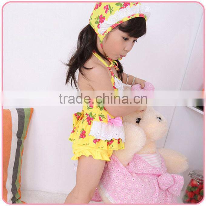 Hot Sale 2016 Girls Bikinis Cherry Printed Baby Kids Lace Toddle Swimwear With Hat Infant Bathing Suits Hot Sellers SR40416-1P