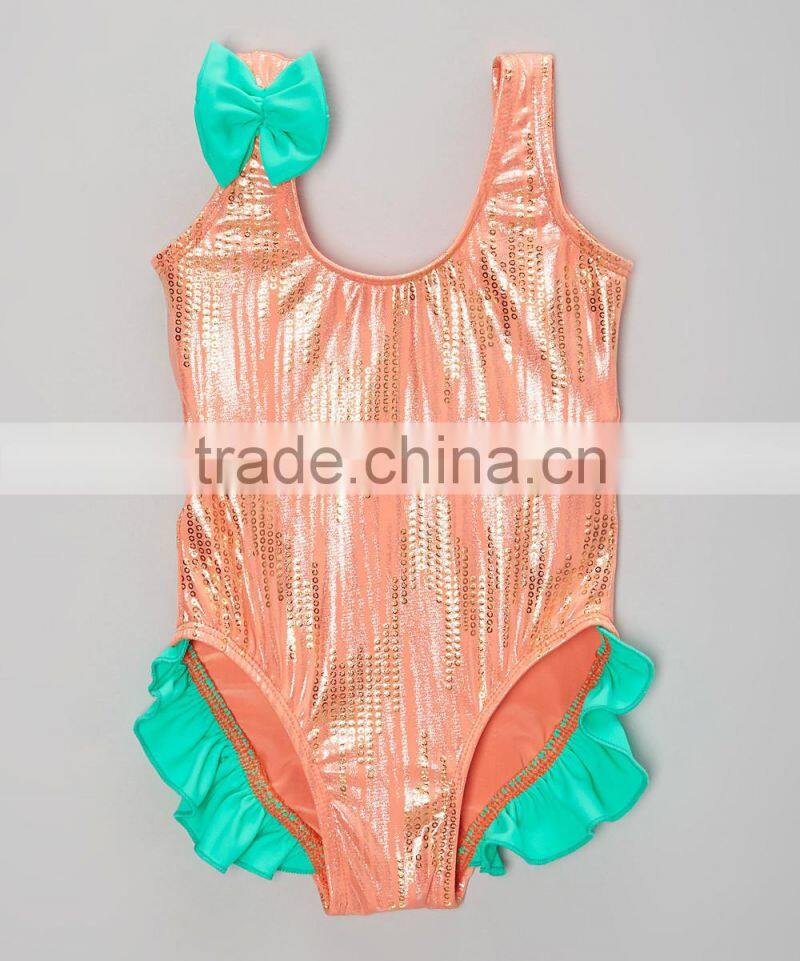 Latest Girl Beachwear With Peach And Teal Mermaid One-Piece Girl Swimsuit Children Clothing G-NP-S905-312