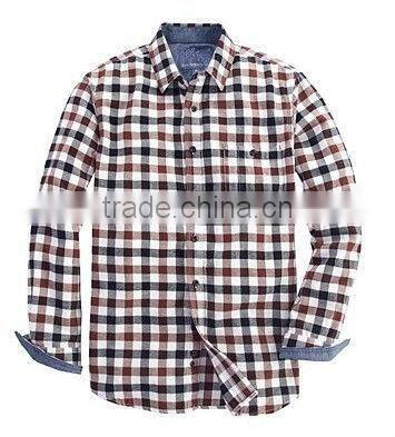 2016 fashion contrast color long sleeve flannel plaid casual shirt for men