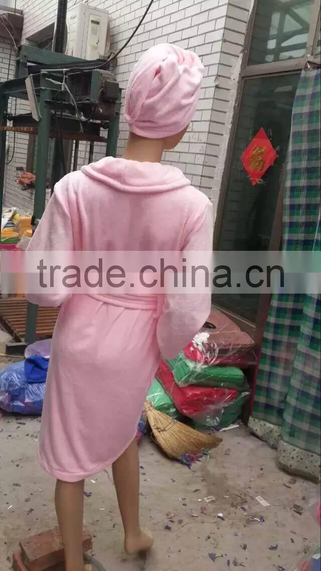 gaoyang factory cheap microfiber bath robe with hair-drying cap