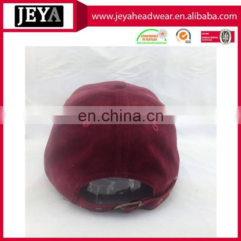 Suede baseball cap 6 panel sport cap with metal buckle
