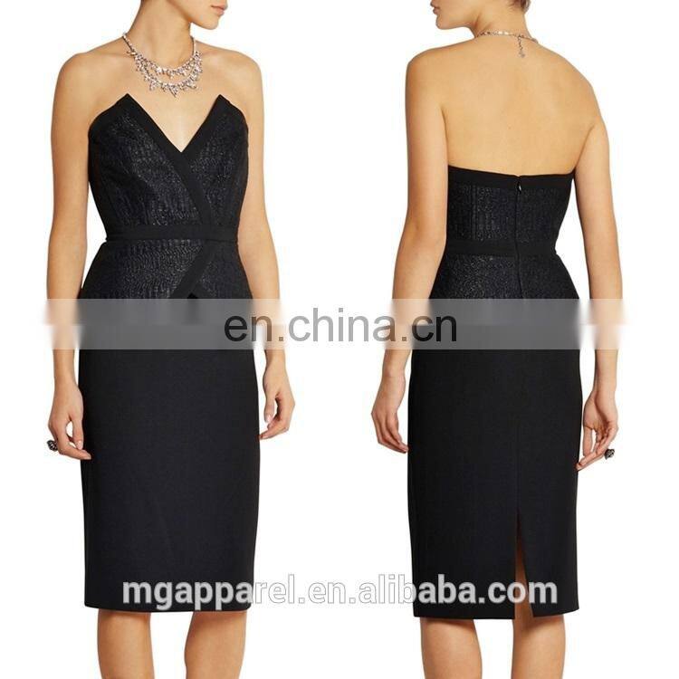 wholesale women sexy dress strapless peplum midi dress woven and crepe black peplum dress