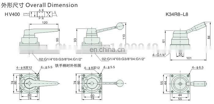 GOGO ATC 4 way 3 position Pneumatic air hand pull push valve K34R8-L8 Port 1/4" BSP Manual valve