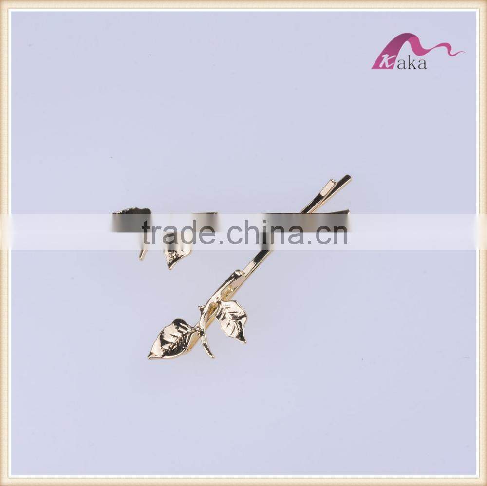 Fancy hair accessories women hair clips plate gold leaves shape for wedding
