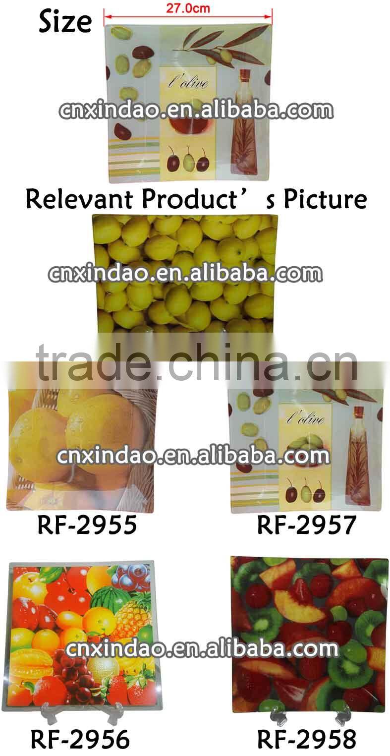 Square Shape Custom Glassware Tableware with Fuit Design for Glass Fruit Plate