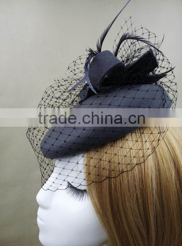 Fashionable Style Wool Felt Pillbox Hat With Veil,Party Mini Wool Hat
