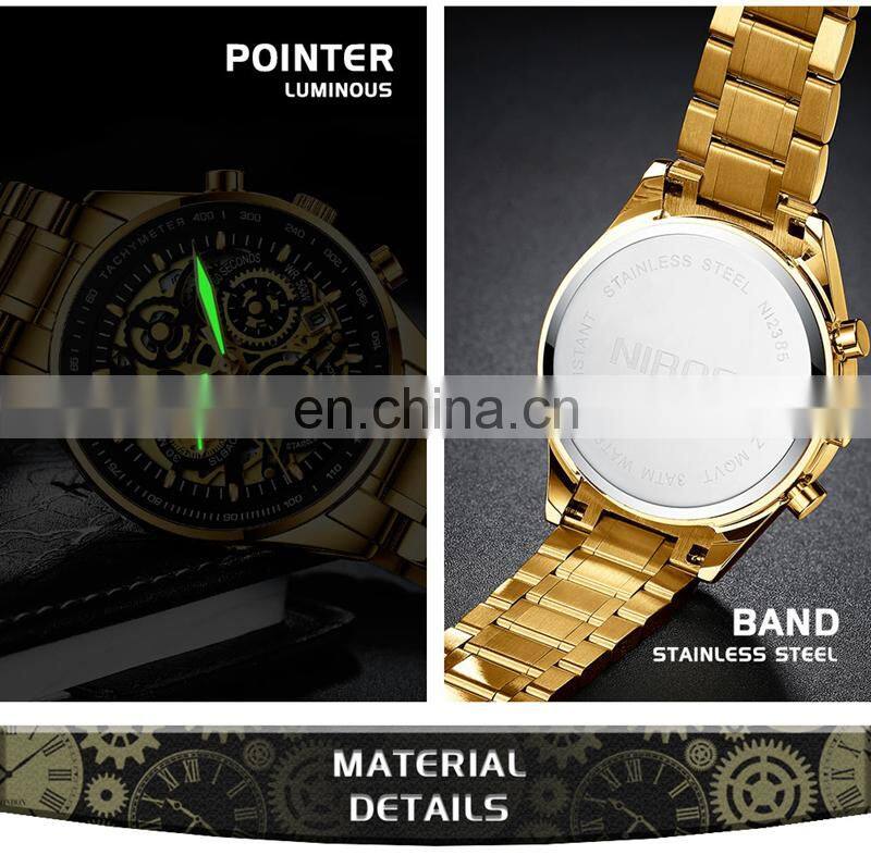 NIBOSI New Hollow Fashion Large Dial Men's Watch Multifunction Calendar Sports Watch Waterproof Quartz Watch