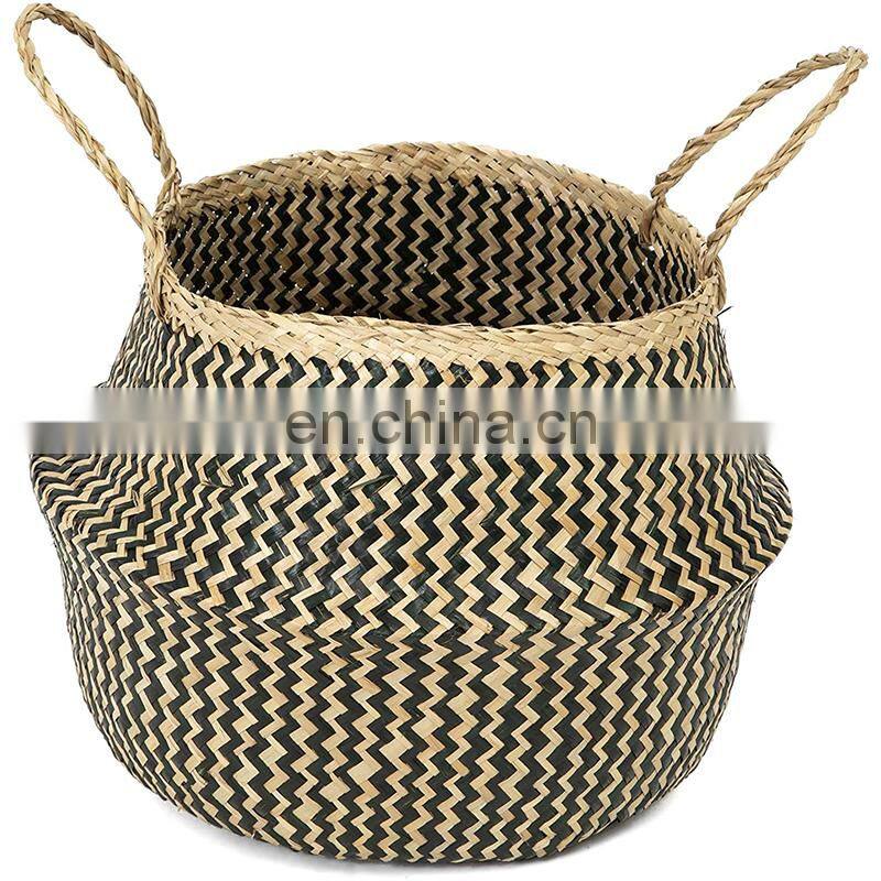 HBK toy kid braided foldable belly seagrass basket for decorate and storage