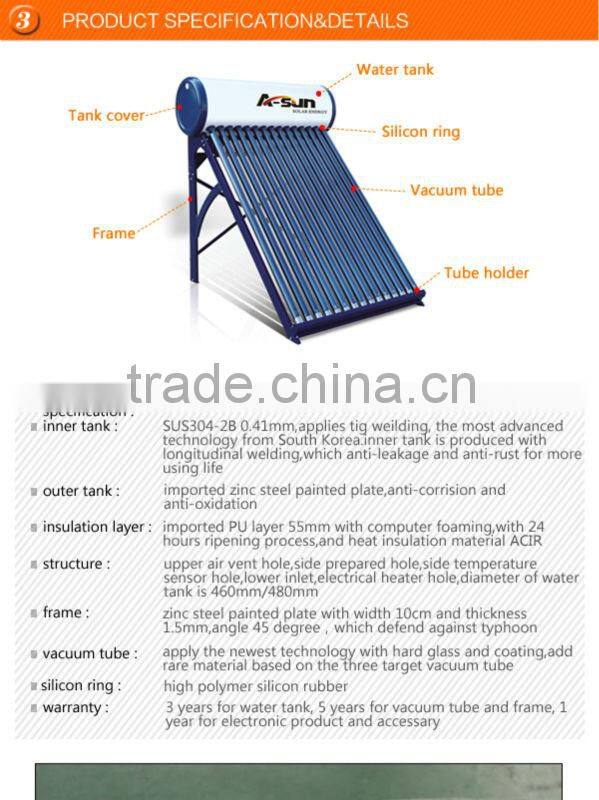 4Solar water heater system vaccum tube solar water heater compact solar water heater