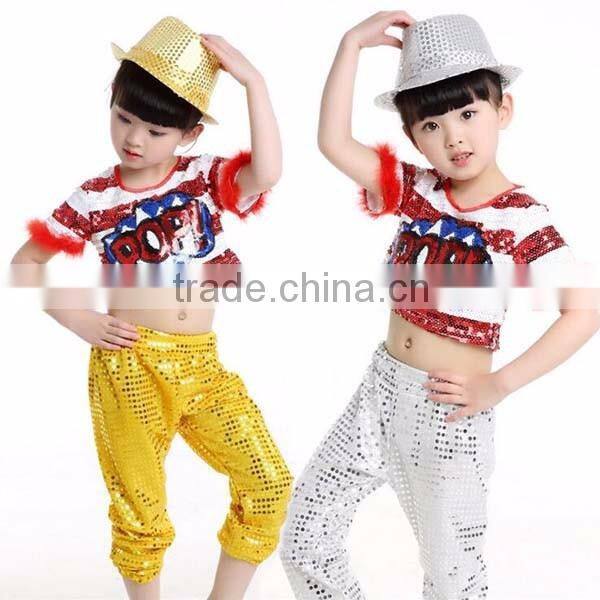 New Sequined Jazz Hip hop dance Costumes Stage Performance Clothing Boys and Girls Holiday Show kids hip hop Wear top +Pant