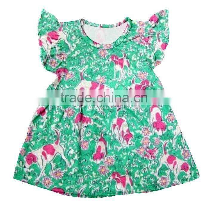 Latest style frozen elsa print girls summer dresses flutter sleeve dress for baby girl childrens boutique clothing dress