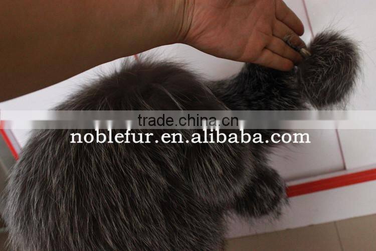 popular plain solid color silver fox fur winter hat with long tail ball