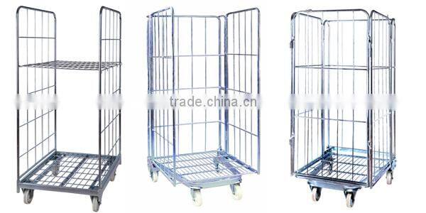 Heavy duty supermarket warehouse folding metal roll trolley