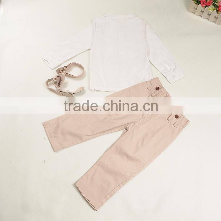 new 2015 autumn baby boy suit handsome boys clothing set with adjustable straps shirt+pants
