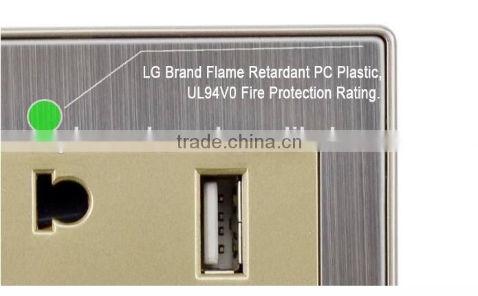 hot selling stainless steel material 5 pin plug socket with dual usb output
