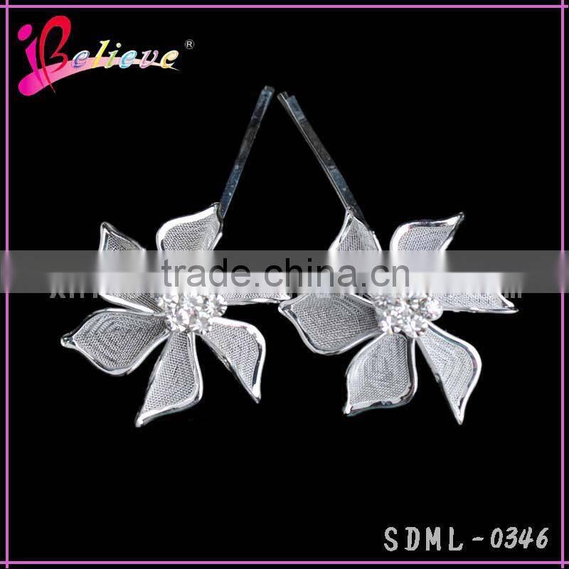 Low MOQ factory wholesale fashion hair clip,plain metal hair pins,flower metal long hair clip
