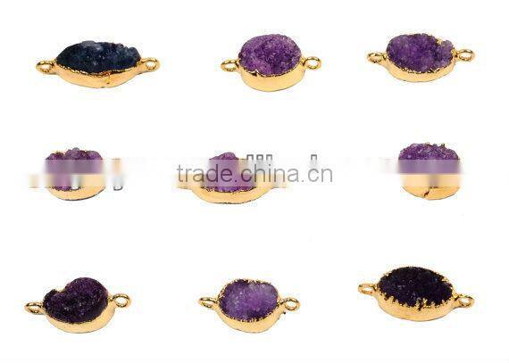 JF8594 Hot sale Sparkly Natural agate gold plated bar rectangle druzy drusy connectors