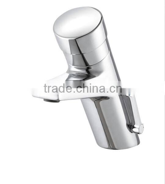 Brass Chrome Push Single Lever Self Closing Basin Mixer Taps , water tap