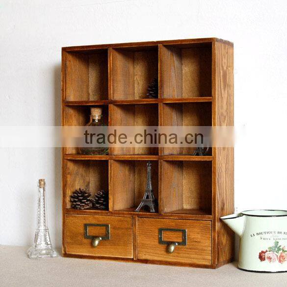 Divided wood storage boxes with drawer,storage box,large wooden suitcases for sundries display for office use