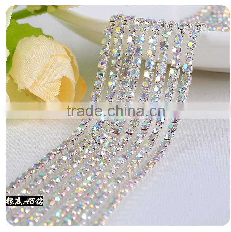 Turquoise SS6 to SS38 Silver Plating Wholesales AAA Quality Shinny Close Crystal Cup Claw Rhinestone Chain for Jewelry Cheapest