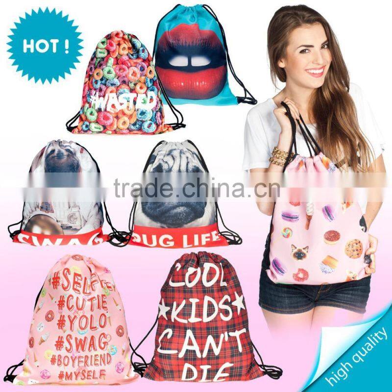 Custom made fashion cute drawstring backpack 2015