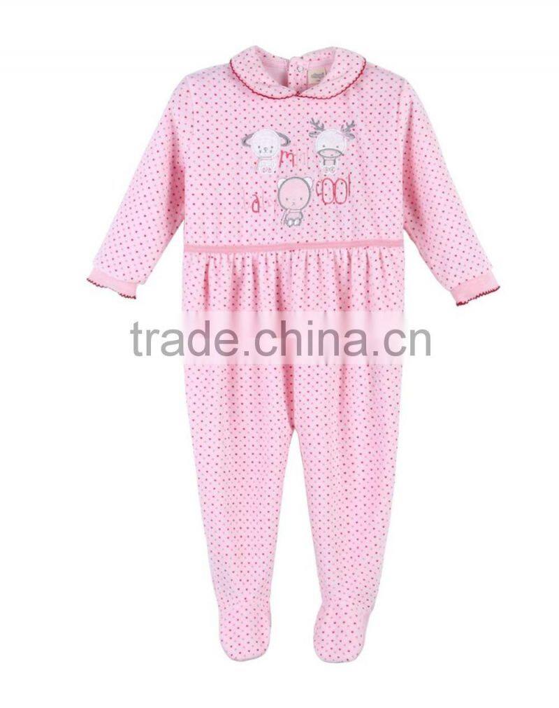 2016 Lovely design long sleeves baby girl winter velour romper