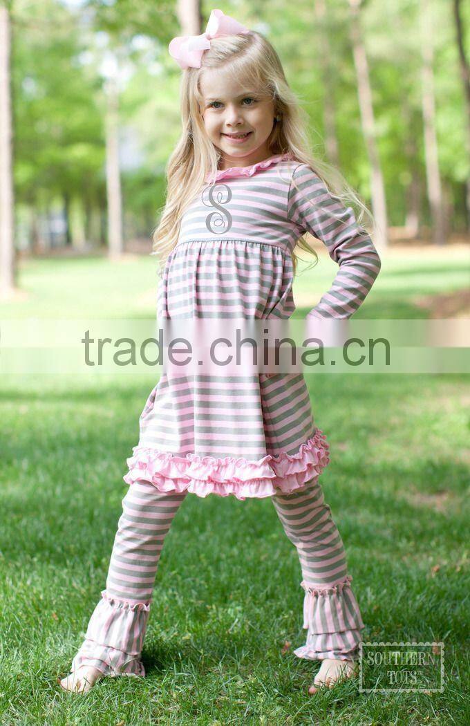 Fashion Little girls ruffle tunic top children fancy tunic top with matching ruffle pants