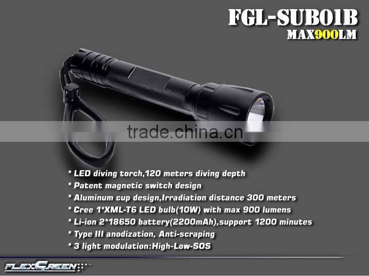 magnetic switch rechargeable led XML T6 diving flashlight
