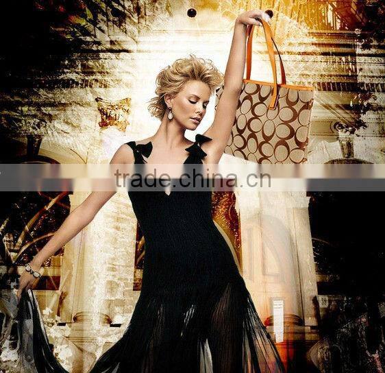 Fashional cute black synthetic ladies leather handbag