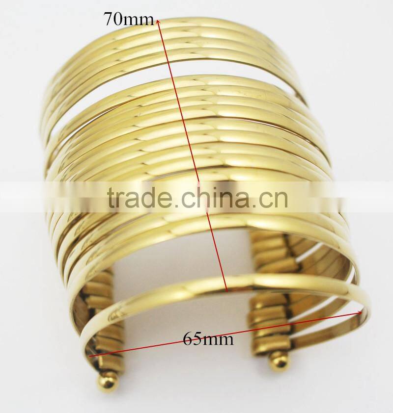 India large punk hip hop multi strings18k gold plating wide cuff bangle opened