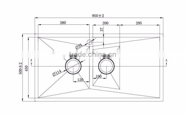 SUS 304 Rectangular Double Bowl with Drainboard Overmount Kitchen Sink