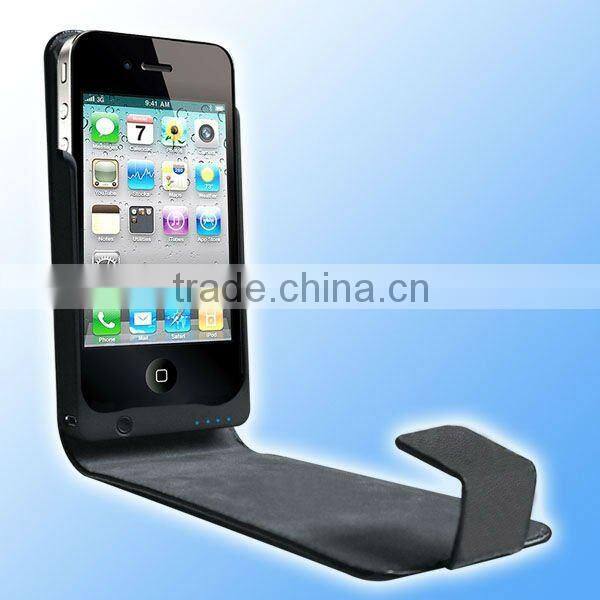 2100 MAH leather battery extender case for iphone4/4s