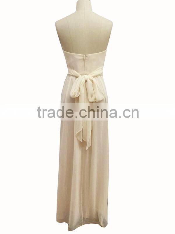 Lady's poly georgette long nude evening dress