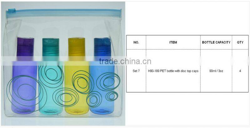 Comfort economy wholesale shampoo/bath gel bottle travel kit set portable night cream hand lotion travel cosmetic bag